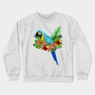 Blue Tropical Parrot Floral Crewneck Sweatshirt